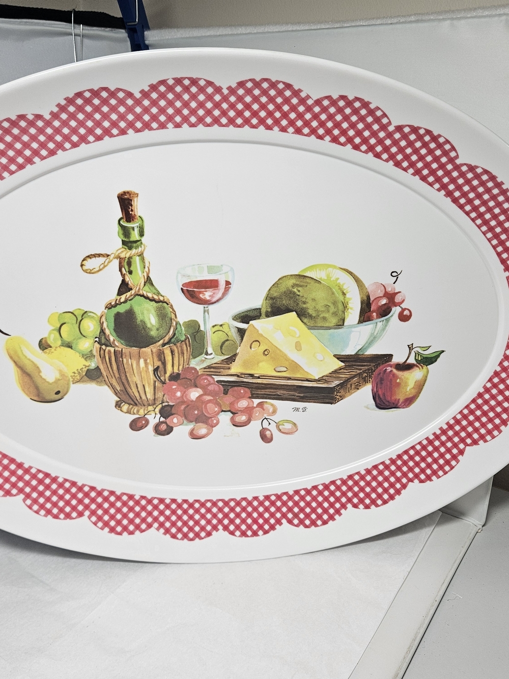 Large Vintage  Oval Brookpark Melamine Plastic Serving Platter Wine & Cheesr